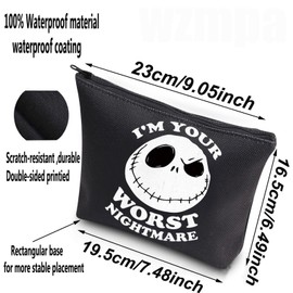 WZMPA Funny Jack Skellington Bolsa de cosméticos Jack Fans Gifts I'm Your Worst Nightmare Makeup Zipper Bag Bag Jack Skellington Merchandise, Peor pesadilla -BL