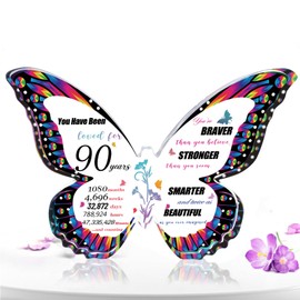 90th Birthday Gifts for Women, Best Gifts for 90 Year Old Woman - 6x6x0.6 Inch Butterfly-shaped Acrylic Plaque, Birthday Decorations, Desk Decor Gifts Ideas for Mom Grandma Grandmother
