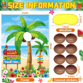 Faccito Hawaiian Party Game Luau Games Summer Tropical Pin The Sunglasses on Pineapple Pin The Coconut on Palm Tree with 24 Pcs Stickers for Tiki Summer Beach Hawaii Luau Party Supplies(Coconut)