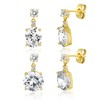 2 Pairs Stud Earrings Set Round Oval 18K Yellow Gold