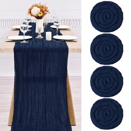 Teruntrue 4 Pack Navy Blue Cheesecloth Table Runner Table Runner, Semi-Sheer Gauze Tablecloth 10Ft Rustic Decorations for Kitchen Wedding Holiday Party Supplies(Navy Blue, 300cm)