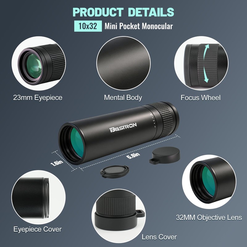 10x32 Monocular Telescope for Adults Handheld Telescope for Concert,Matches