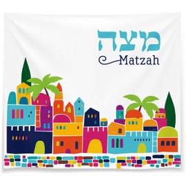 The Dreidel Company The Dreidel Company Passover Matzah Cover Bag For Passover with Passover and Afikoman Bag in Hebrew and English, Satin, White