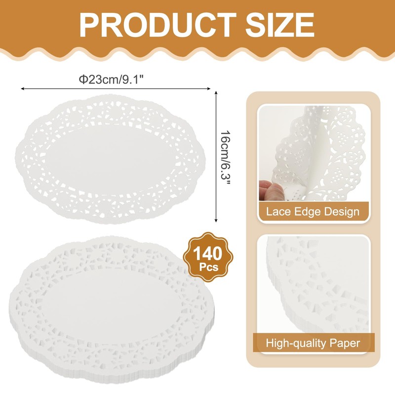 sourcing map 140pcs Paper Doilies, 9.1" x 6.3" Oval Lace