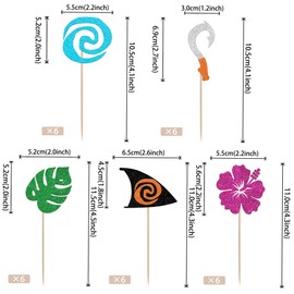 30 piezas de adornos inspirados en Moana para cupcakes con purpurina, hojas de palma, moana, decoraciones hawaianas para fiestas de cumpleaños para fiestas de cumpleaños tropicales para baby shower