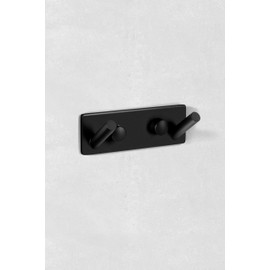 Ambrosya - Towel Holder Made of Stainless Steel in Black - Bathroom Clothes Hook Set Wardrobe (Stainless Steel (Black), 2 Hooks)
