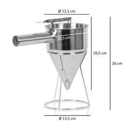 Mahlzeit Stainless Steel Dough Scoop, Outlet Diameter 8 mm, with Outlet Opening, Stopcock and Frame, Baker's Dough Dispenser, Grape Funnel, Dough Dispenser, Sauce Funnel, Filling Funnel, Batter