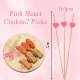 Mxlfdc Wooden Heart Cocktail Decorations, 100 PCS Pink Heart Sticks for Party Supplies, Drinks, Fruit Garnish
