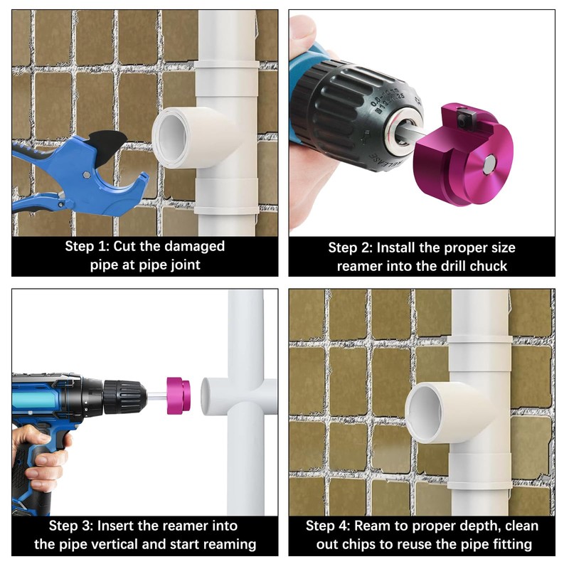 4 Pcs PVC Reamer Kit,Fitting Saver PVC Pipe Reamer Socket