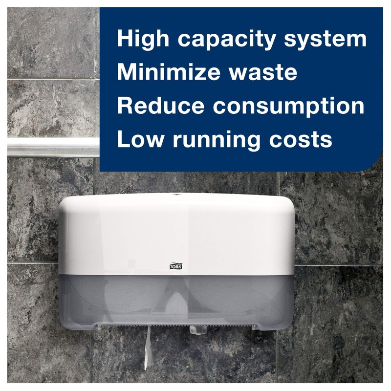 Tork Twin Mini Jumbo Toilet Paper Roll Dispenser White T2,