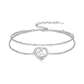 Dorunmo Initial Anklet 925 Sterling Silver Heart Letter Layered Anklet Dainty Foot Chain Summer Beach Jewelry Birthday for Women, G