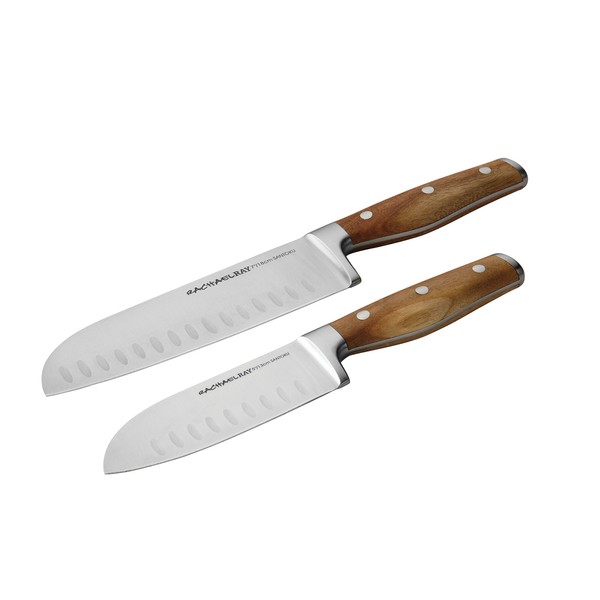 Rachael Ray Cucina Cutlery 2-Piece Japanese Stainless Steel Santoku Knife Set with Acacia Handles - ,Acacia Wood
