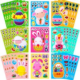 36 Sheets Easter Stickers for Kids Make a Face Stickers Eggs Rabbits Chick Basket Easter Party Favors for Kids (Easter, 36pcs)
