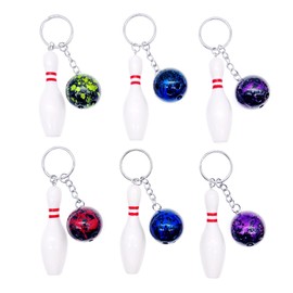 JZK 6x Mini bowling pin keychain, bowling ball keyring, bowling key ring, novelty fun bowling gift idea, bowling party favours decoraions, bowling game prize