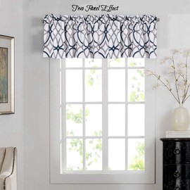 H.VERSAILTEX Energy Saving Curtain Valances for Living Room Thermal Insulated Adjustable Window Curtain Valance for Bedroom (Rod Pocket 1 Panel, 52 by 18 Inch, Print Dark Denim and Grey Geo)