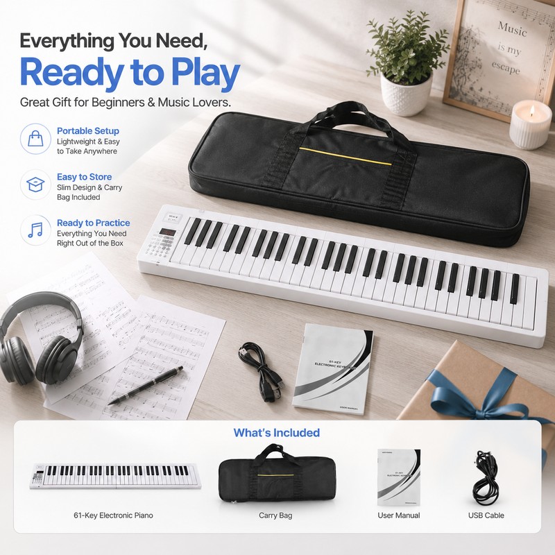 61-Key Foldable Piano Keyboard for Beginners – Portable Electronic Keyboard