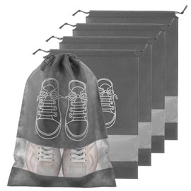 Hpmjz Pack of 5 Large Drawstring Shoe Bags Shoe Storage Bags Dustproof Packaging Organiser Travel Shoe Fabric Bag with Transparent Slot for Protection and Storage of Shoes