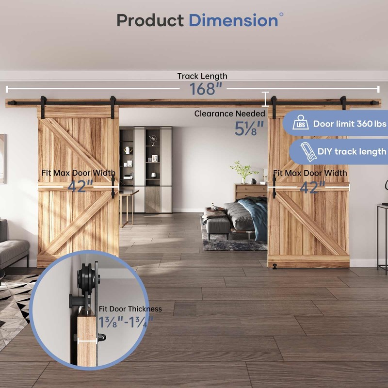 EaseLife 14 FT Double Sliding Barn Door Track and Handle