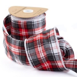 Christmas Plaid Flannel Wired Edge Ribbon by Factory Direct Craft - Pack of 2 Red, White, and Black Soft Plaid Flannel for Christmas Trees, Bows, Wreaths, and Holiday Displays (20 Yards Total)