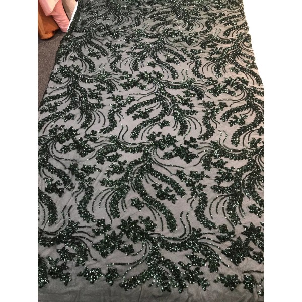 NEW CREATIONS FABRIC AND FOAM INC HUNTER GREEN SEQUINS VINES