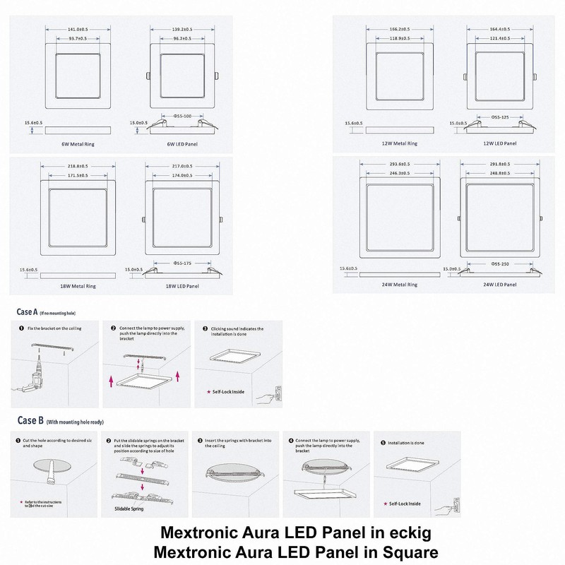 Mextronic LED Recessed Panel Square Warm White 12 W Diameter