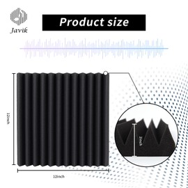 Javik Sound Proofing Acoustic Foam Panels, 2" X 12" X 12" 12 Pcs High Density Wedges Acoustic Panels Fireproof Sound Absorbing Wall Panels for Recording Studio, Home, Offices (Black)