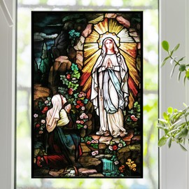 Virgin Mary Lady of Lourdes Stained Glass Stained Glass Window Film (18"x27")