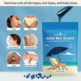AURAFINE Waxing Beads, 400 g Wax Beads Hair Removal for Sensitive Skin, Streak-free Wax Beads for the Whole Body, Brazilian Bikini Wax, Face, Arms, Pack of 4