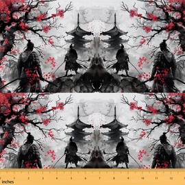 Feelyou Japanese Samurai Fabric by The Yard 1 Yard Japanese Ukiyoe Decorative Waterproof Outdoor Fabric for Sofa Cherry Blossoms Home Decor Upholstery Fabric Japanese-Style DIY Reupholstery Fabric