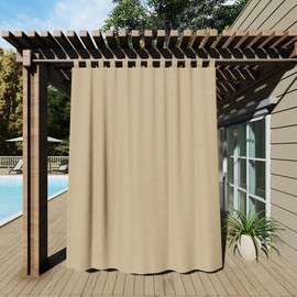 Clothink Outdoor Weatherproof Curtain with Velcro Fastener, Waterproof Privacy Screen and Sun Protection for Balcony / Patio / Porch / Pergola / Garden Gazebo, 132 x 215 cm, Beige