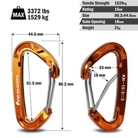FresKaro 4pcs 15kN Wiregate caribeener clips, Carabiner Heavy Duty, Sturdy EDC Accessory clip, Not for Climbing, Large Size, Lightweight, For Hiking, Camping, Fishing, Outdoor, Backpack, Orange