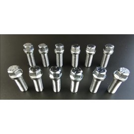 RSRacing SBC Chevy Chrome 6pt Header Bolt 12pc Kit 3/8"-16 x 1" 283 327 350 400