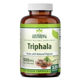 Herbal Secrets Suplemento de Triphala | 500 Mg por Porción | 120 Cápsulas Vegetales | Sin OGM | Sin Gluten | Hecho en USA | Amla, Haritaki y Bibhitaki