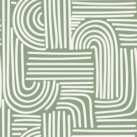 VEELIKE Sage Green Geometric Peel and Stick Wallpaper Boho Abstract Geometric Wallpaper for Bedroom Bathroom Accent Wall 17.7''x118'' Removable Art Deco Wall Paper Green Contact Paper for Cabinets