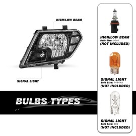 SOCKIR Halogen Model Headlight Assembly Pair Replacement for 2009-2021 Frontier 4-Door Sedan Black Housing Clear Reflector Headlamp Driver and Passenger Side