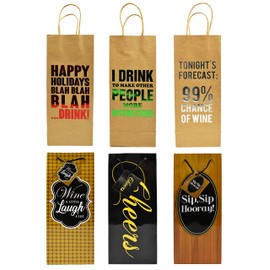 Black Duck Brand Set of 6 Wine Bottle Gift Bags! Novelty Wine Jokes On Each Bag! (6 Wine Gift Bags)