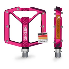 SHREDR. Shine Pedals for MTB | High Quality Flat Pedals for Mountain Bike | With Reflectors (StVZO Compliant) (Pink, M)