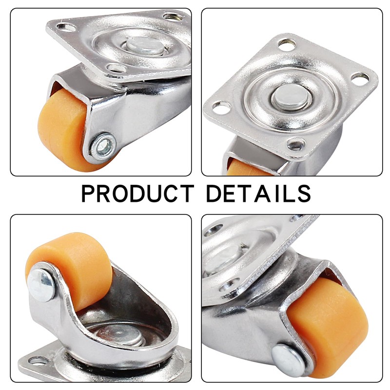 Murtenze 8PCS Mini Swivel Caster Wheels 1/2 inch, Orange |