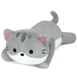 Leokawin 18in Weighted Stuffed Animals Cat Plush, Kawaii Weighted Gray Cat Plush Toys, Cute Plush Cat Stuffed Animals, Soft Weighted Gray Cat Plush Throw Pillow for Kids