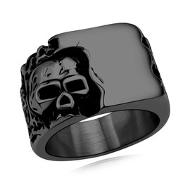 Hoyazvet Gothic Skull Ring Christian Jewelry Black Skull Signet Ring for Men Women Size 10
