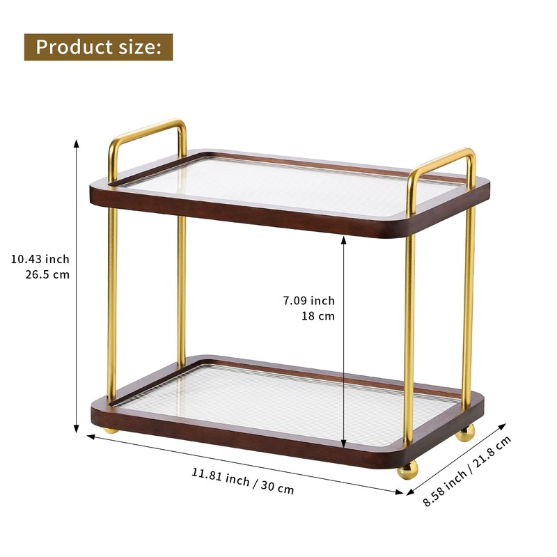 2-Tier Bathroom Counter Organizer with Transparent Stripe Acrylic Shelves, Brown