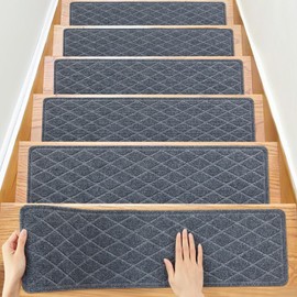 Non-Slip Stair Treads for Wooden Steps – 15 Pack 8" x 30" Indoor Carpet Treads with Reusable Peel and Stick Adhesive – Safe for Kids, Elders & Pets – Polyester with TPR Backing