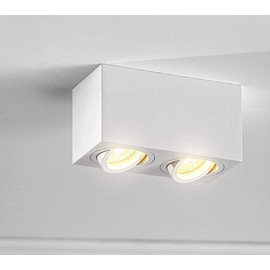 CGC Lighting Modern Ceiling Spotlight Cylinder Surface Mount Adjustable Tilt Downlight GU10 (White, Square Double)