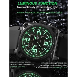 GREENTREEN Men's Watches Sport Military Large Wrist Watch Outdoor Digital Watches Quartz Watch Analogue Double Time LED Calendar Men Boys Stopwatch 12/24H, black, Military