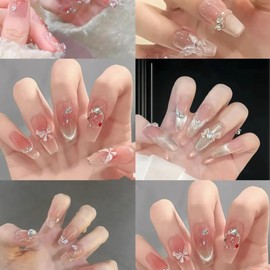 24pcs Y2K Alloy Nail Charms Rhinestone Nail Charms 3D Heart Star Bow with Rhinestone Cherry Shiny Gems Jewelry Decorations Accessories Supplies