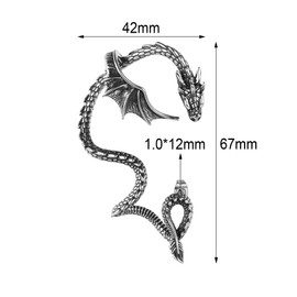 AccGin Gothic Dragon Ear Cuff 1pcs Retro Silver Punk Hip Hop Stainless Steel Snake Dragon Cuff Earring Cartilage Climber Ear Wrap Ear Earrings Stud Wrap Snake Dragon Earrings for Women or Men