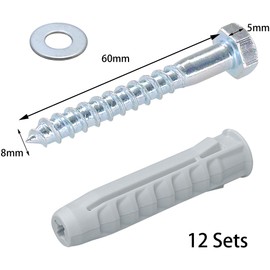 12 PCS Heavy-Duty Masonry Brick Wall Fixing Screws Bolts Anchors - Hex Self-Tapping Screws with Expansion Plugs and Washers for TV Mounts, Water Heaters, and Cabinet Installation (M8)