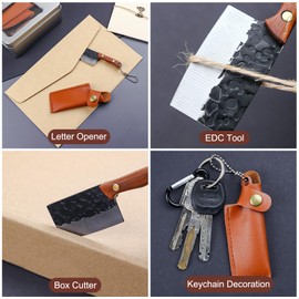 Ruksifg Mini Kitchen Knife Set Tiny EDC Knife for Package Opener, Letter Opener, Collection, Mini Knives Set with Sheath and Sharpener(Light Brown Handle-8Pcs)