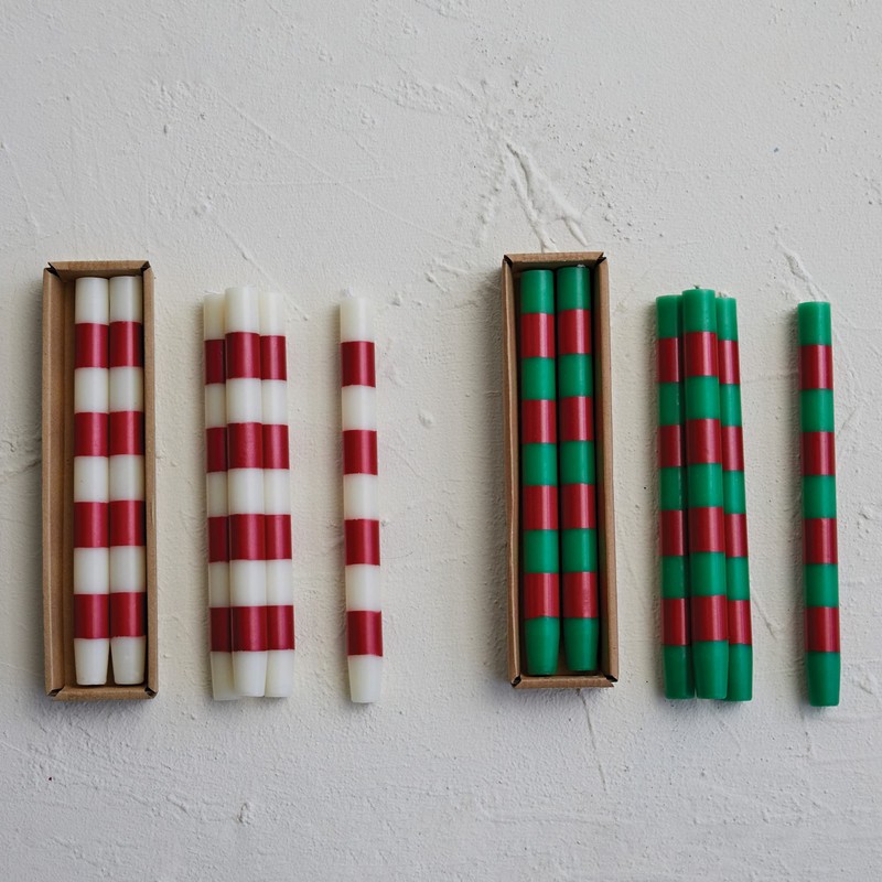 Creative Co-Op 10' H Unscented Taper Candles w/Stripes in Box,