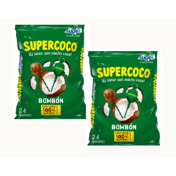 SUPERCOCO BOMBON COCONUT CANDY (LOLLIPOPS BAG OF 24 UNITS PER